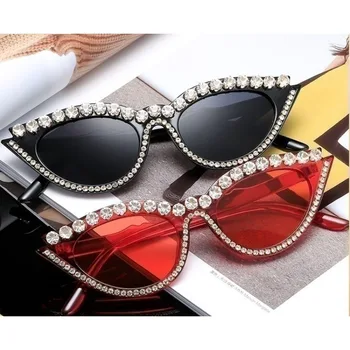 Új európai és amerikai női napszemüvegek divatfolt fúró macska szem gyémánt divatos szemüveg nők
