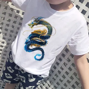 Új kínai stílusú retro divat fiú pólók nyomtatása sárkány póló Enfant Harajuku lány póló alkalmi kerek nyakú gyerekruhák