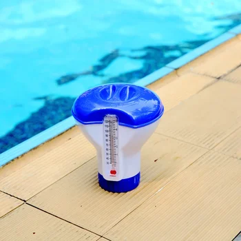 Úszómedence úszó tabletták fertőtlenítő doboz hőmérővel Automatikus gyógyszeradagoló tabletta tok DROPSHIPPING