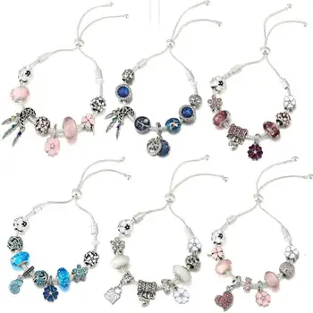 Színes virágüveg gyöngyök karkötő illeszkedés Pandora Diy S925 ezüstlánc gyöngyök eredeti ékszerek kézzel készített kiegészítők nagykereskedelem